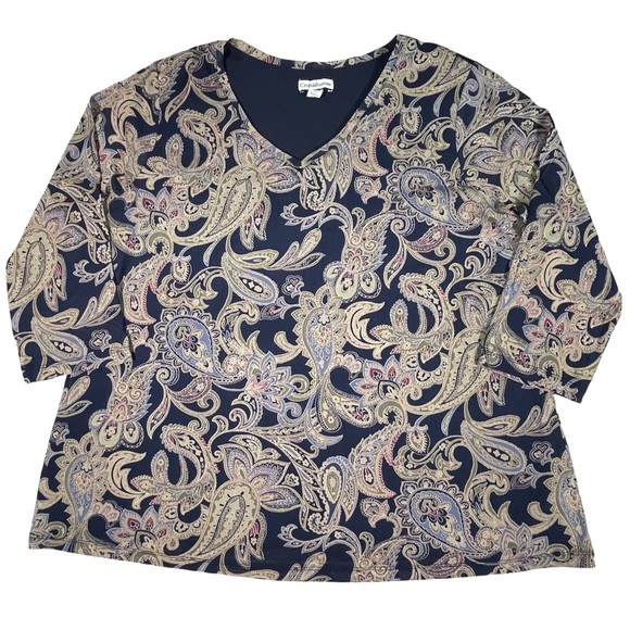 Croft & Barrow plus size 2x 3/4 sleeves floral paisley layered vneck blouse EUC - Picture 3 of 13